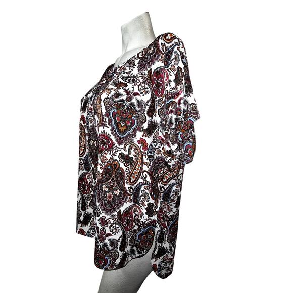 Daniel Rainn DR2 Top Size XL Colorful Paisley Print Hi-Lo SS Blouse Tunic - Picture 4 of 7
